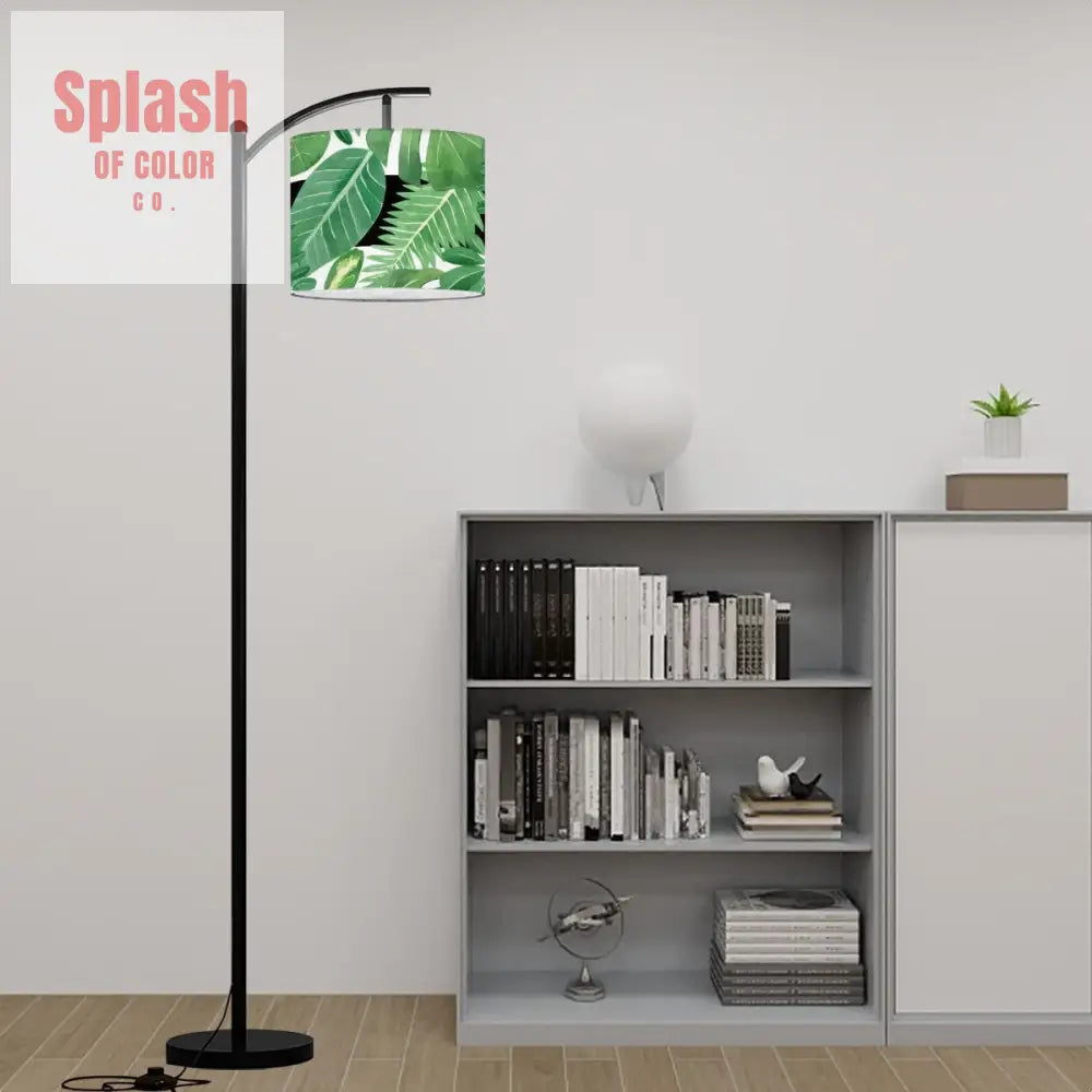 Botanical Green Black Striped Modern Bohemian Arc Floor Lamp - One Size - Floor Lamps