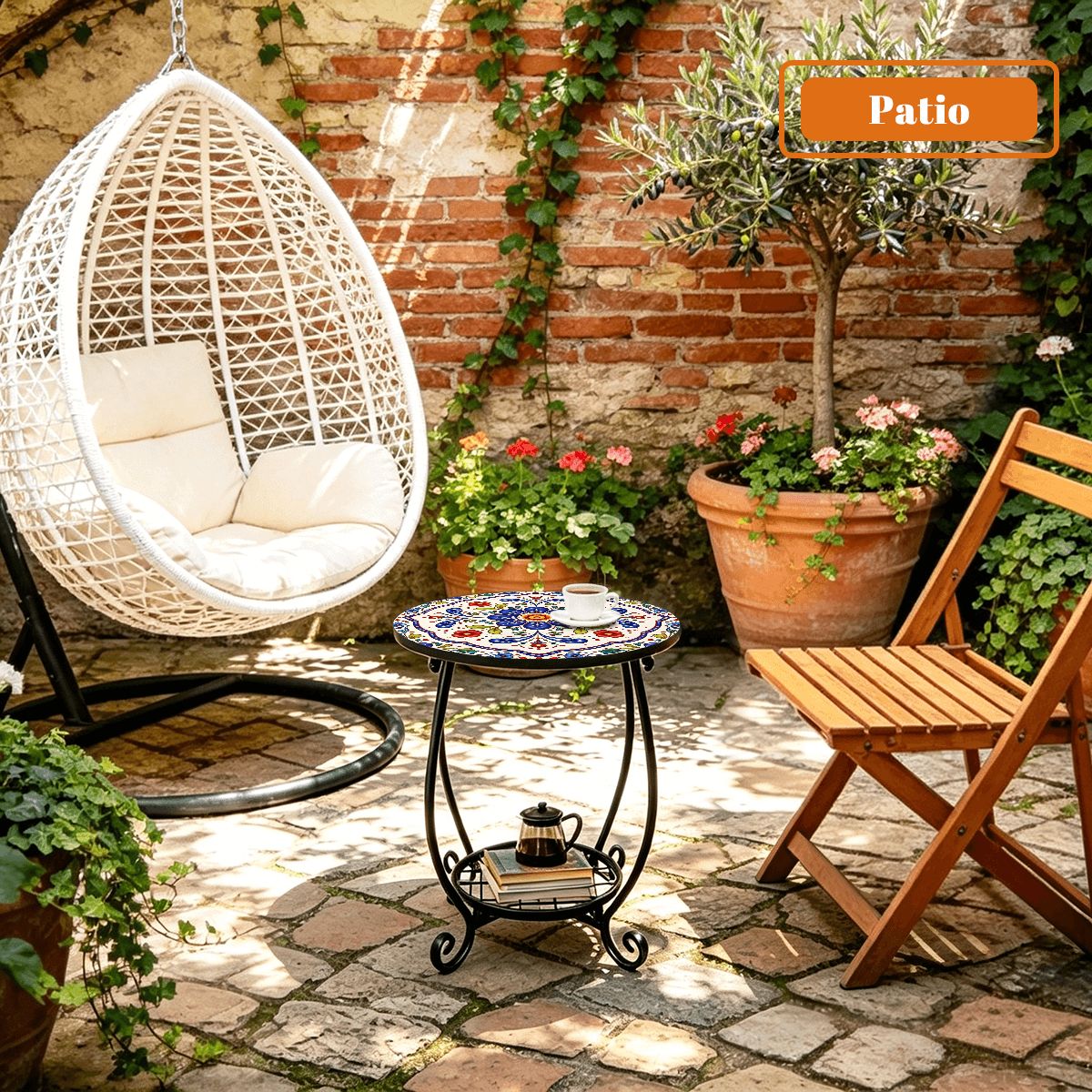 Pottery Porcelain Inspired Indoor - Outdoor Side Table - Splash Of Mahj And Color Co.