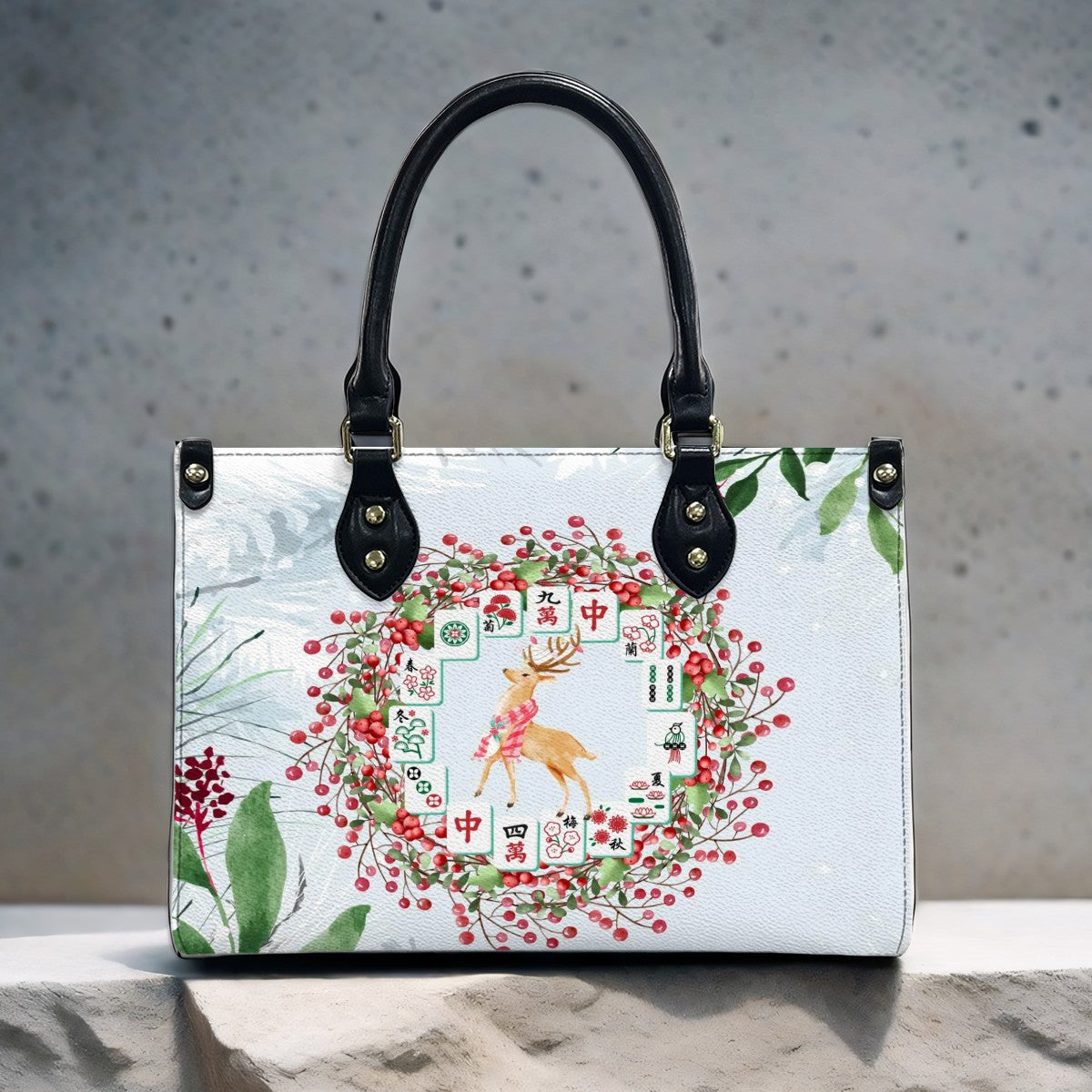 Mahjong Christmas Tile Wreath Cute Festive Whimsical Mahj Holiday Shoulder Handbag
