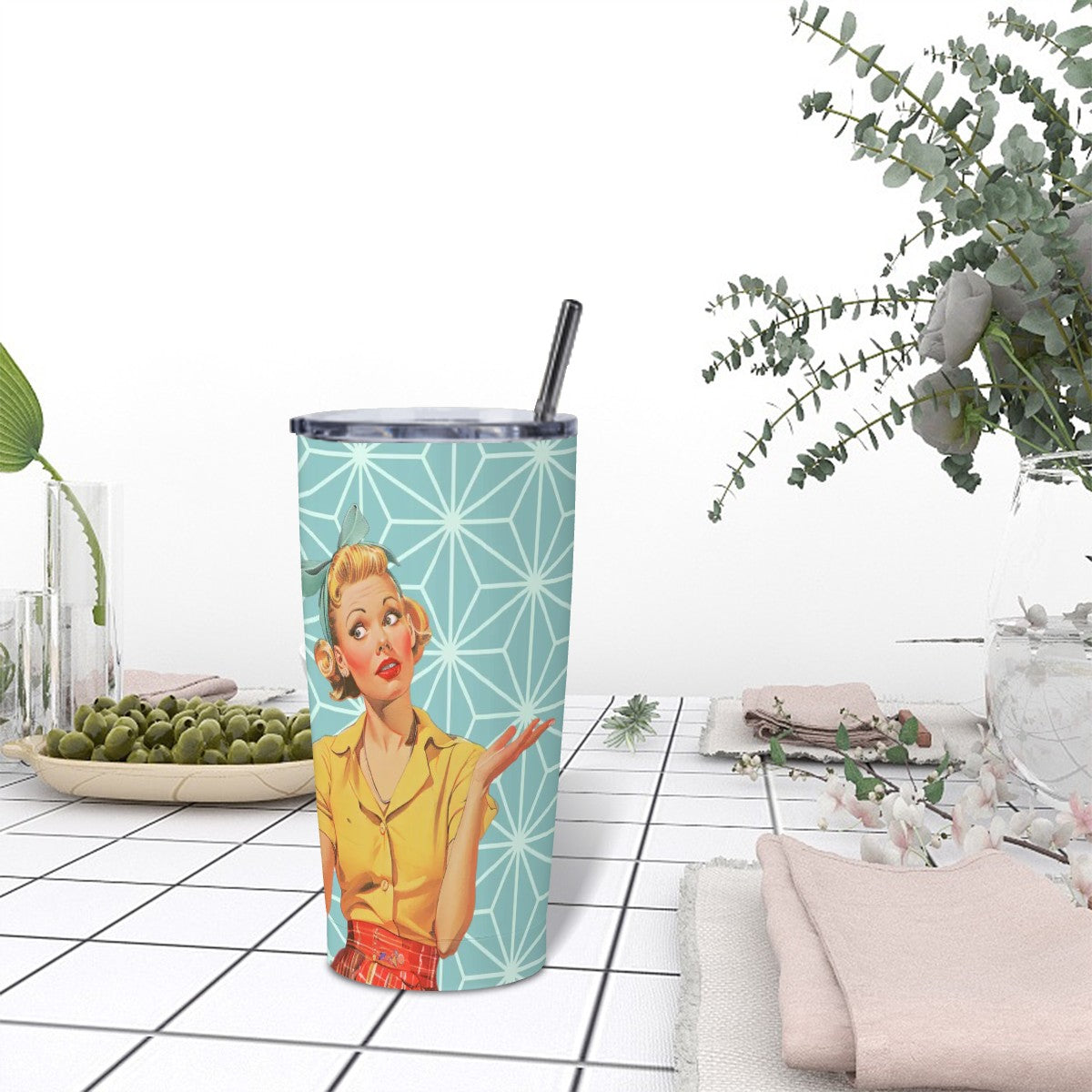 Cute Mahjong Nostalgic Mahjong Lover Stainless Steel Insulated Tumblers with Lid & Straw
