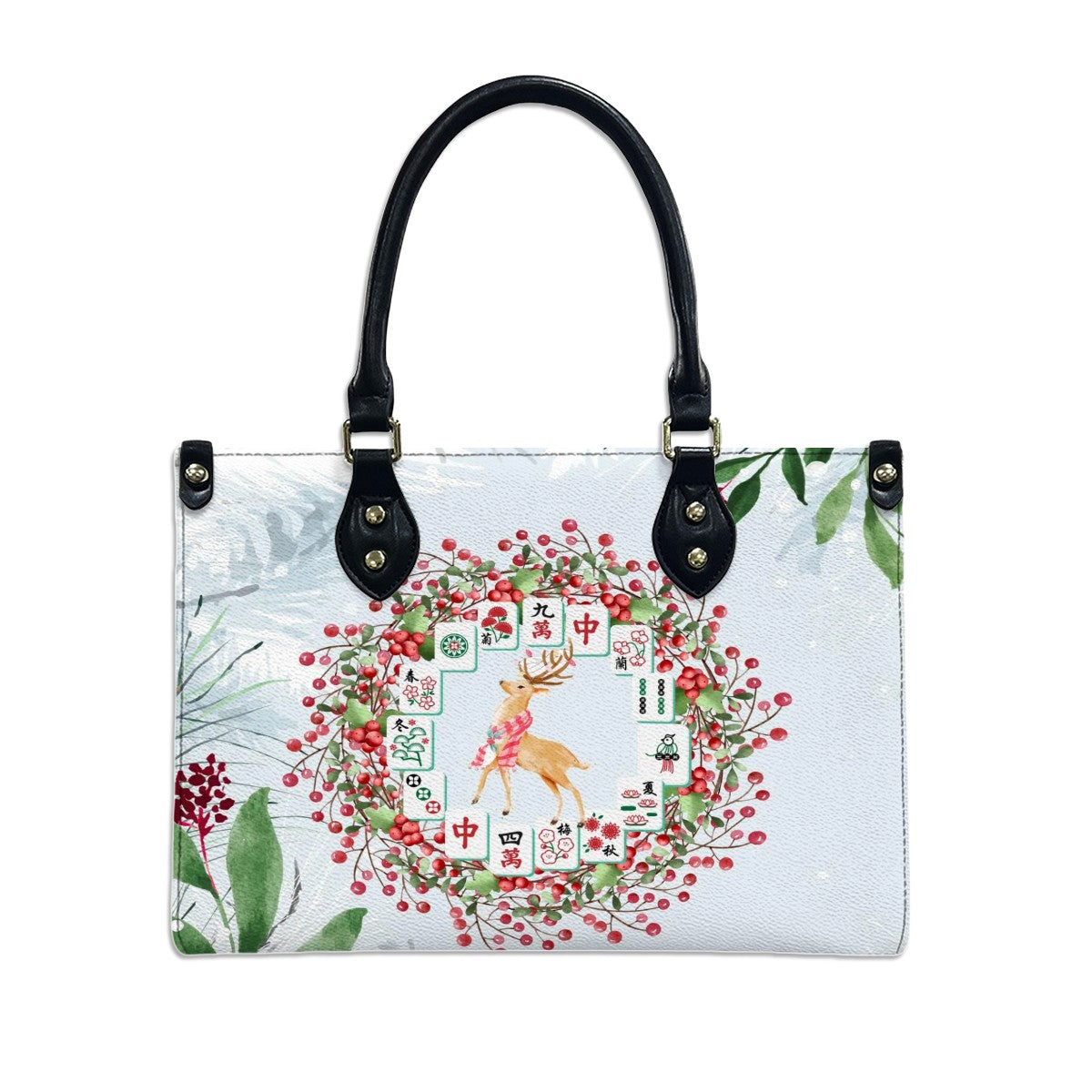 Mahjong Christmas Tile Wreath Cute Festive Whimsical Mahj Holiday Shoulder Handbag