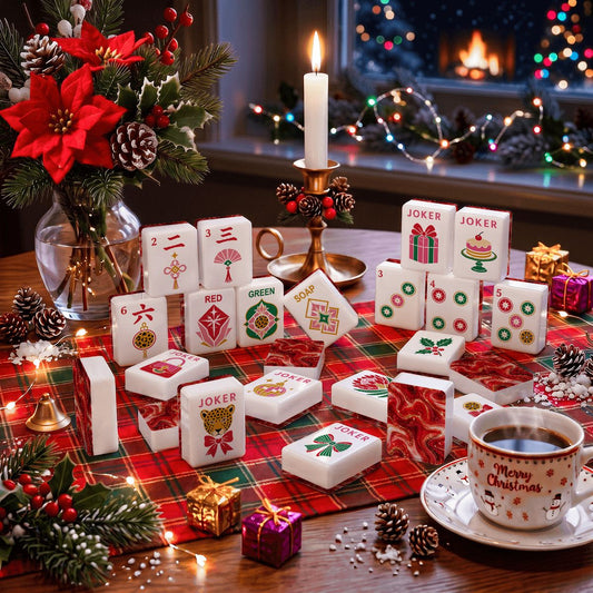Red Marbled Glam Holiday Christmas Mahjong Tiles And Carry Case - Splash Of Mahj And Color Co.