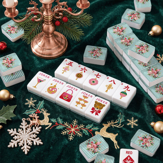 Shiny Brite Vintage Striped Glam Holiday Christmas Mahjong Tiles And Carry Case - Splash Of Mahj And Color Co.