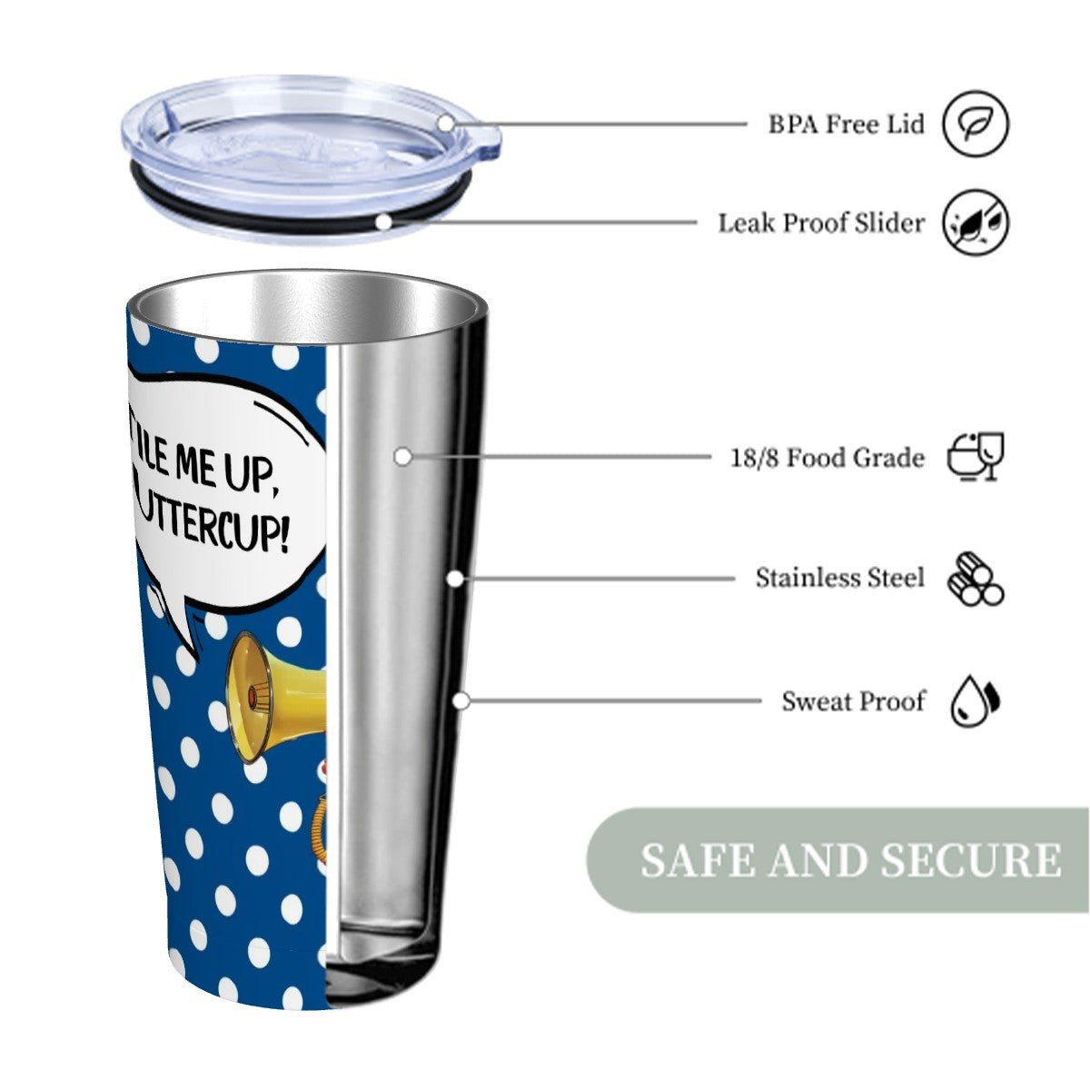Mahjong Funny Tumbler Gift, Tile Me Up Buttercup, Blue White Polka Dot Stainless Steel Insulated Tumblers with Lid