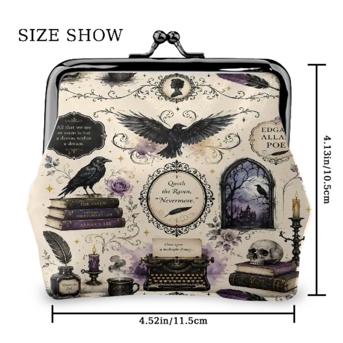 Edgar Allen Poe Gothic Women's Leather Kiss Lock Coin Purse - Splash Of Mahj And Color Co.