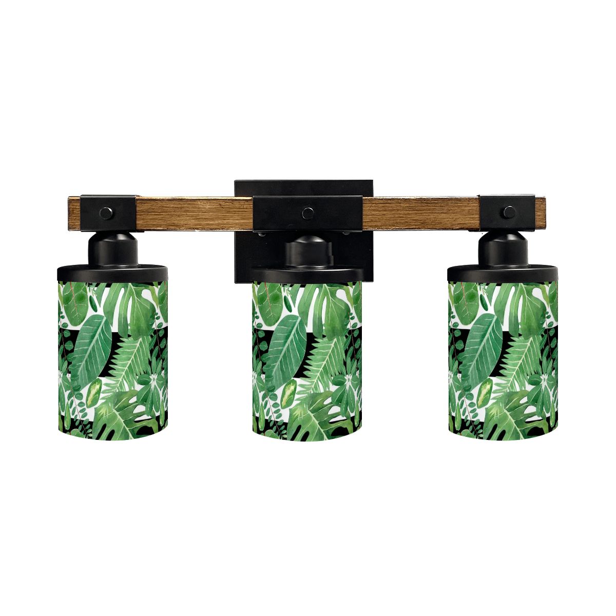 Green Monstera Plant Black Accent Asian Garden Zen Vanity Light Fixture