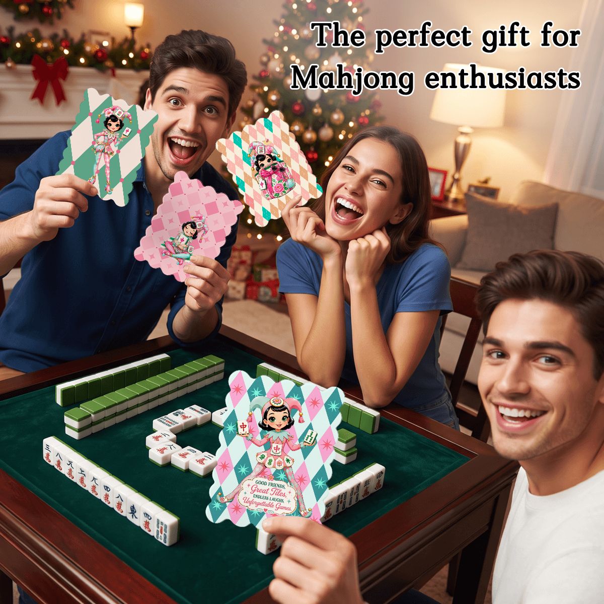 Mahjie The Mascot Scalloped Mahjong Shuffler Cards Set of 4