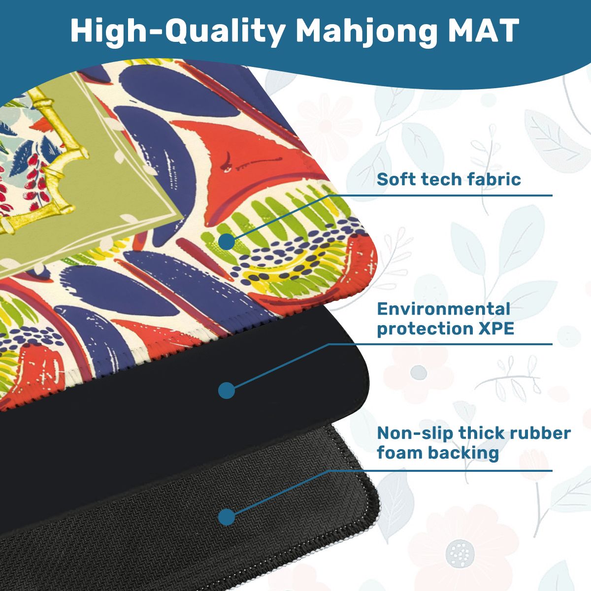 Mahjong Mat, Coral Blue Abstract Floral Modern Mahjong Mat