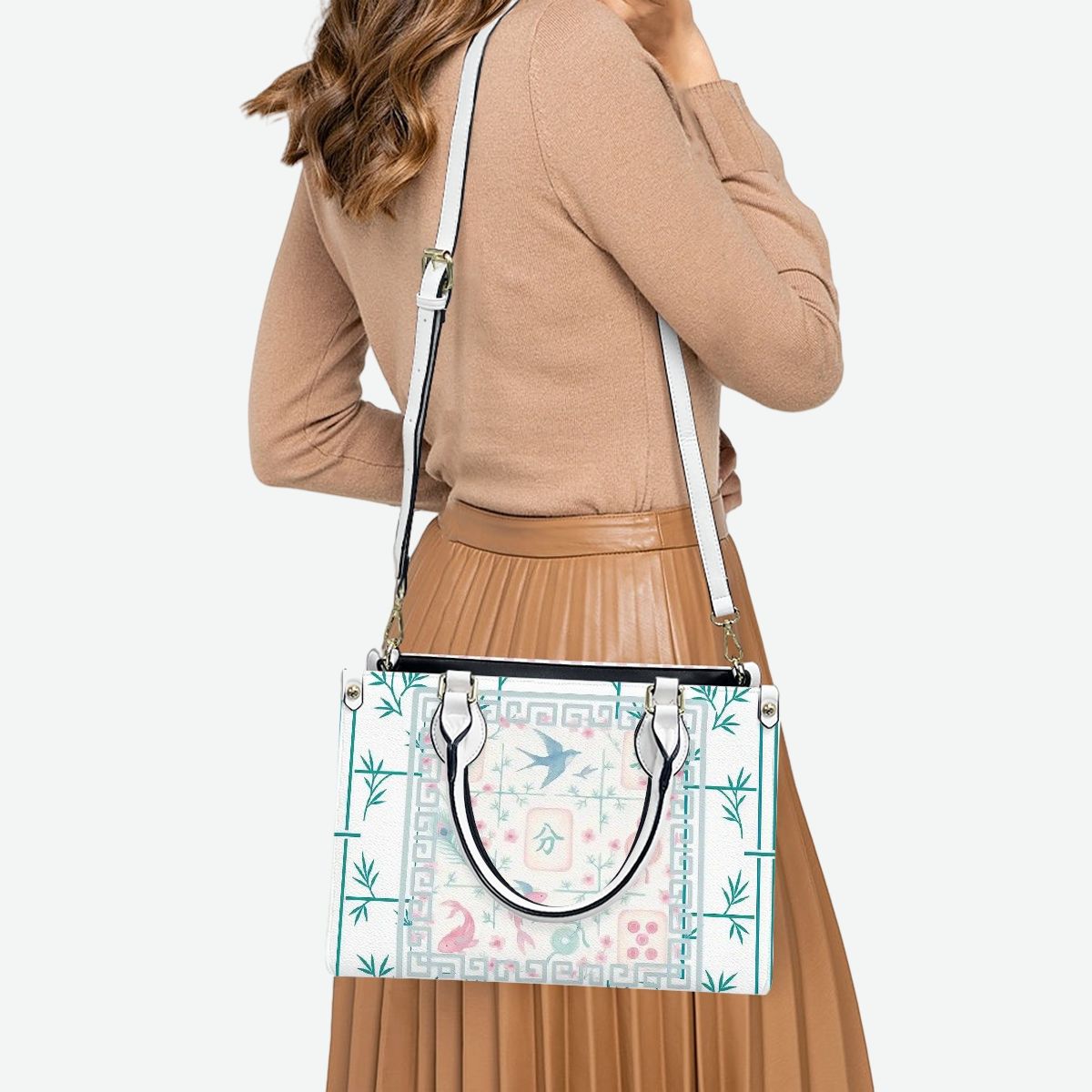 Preppy Mahjong Handbag, Shoulder Bag, Pastel Blue, Green Pink Yuppy Tote Bag for Women