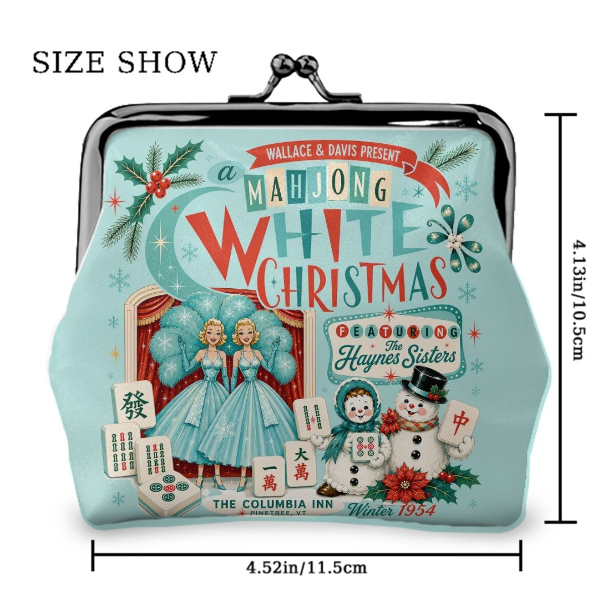 Mahjong White Christmas Women's Leather Kiss Lock Coin Purse - Splash Of Mahj And Color Co.