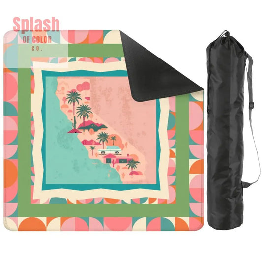California Dreaming State Pride Modern Coral Green Pink Preppy Mahjong Mat - 2mm (Black Bag) - Daily Accessories