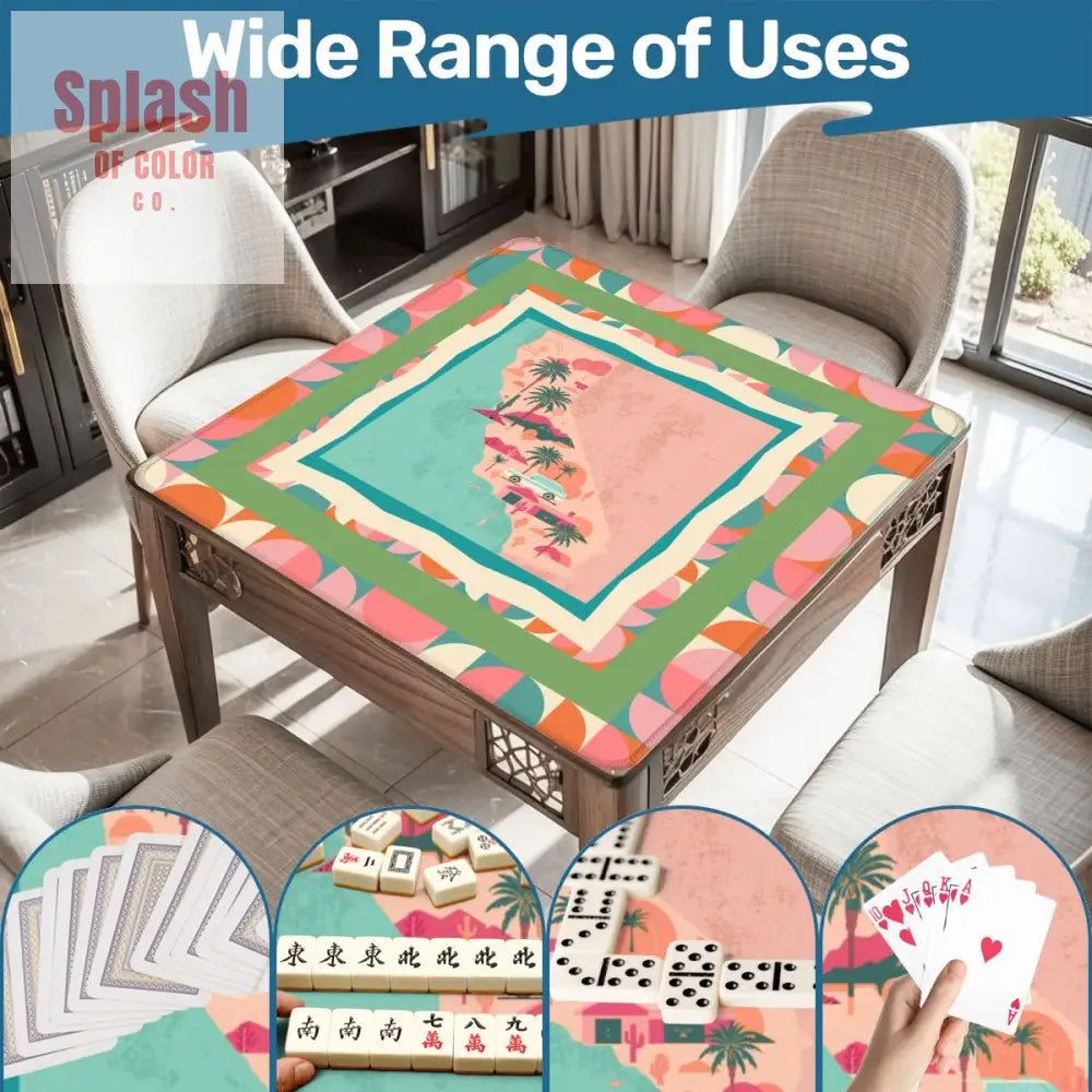 California Dreaming State Pride Modern Coral, Green Pink Preppy Mahjong Mat - Splash of Color co.