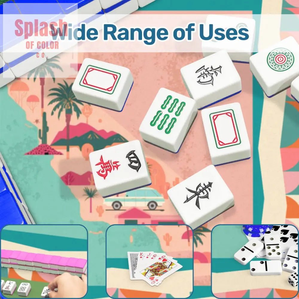 California Dreaming State Pride Modern Coral, Green Pink Preppy Mahjong Mat - Splash of Color co.