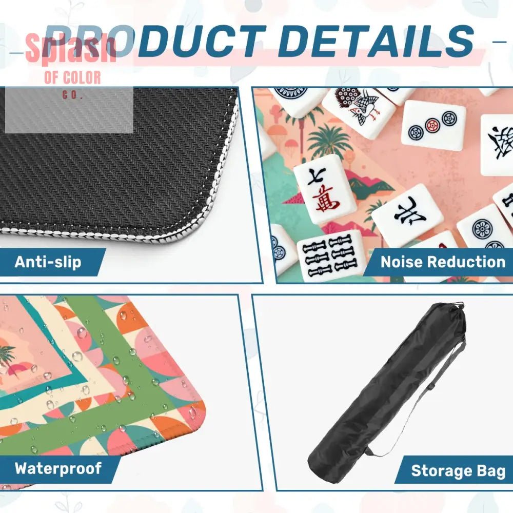 California Dreaming State Pride Modern Coral, Green Pink Preppy Mahjong Mat - Splash of Color co.