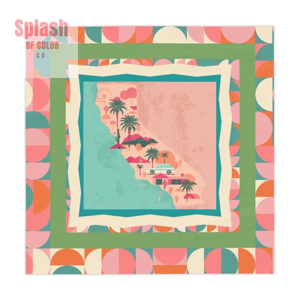 California Vibes Tablecloth Coral, Green Orange, Pink Modern Geometric Designed Tabletop Decor - Splash of Color co.