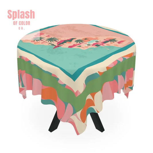 California Vibes Tablecloth Coral, Green Orange, Pink Modern Geometric Designed Tabletop Decor - Splash of Color co.