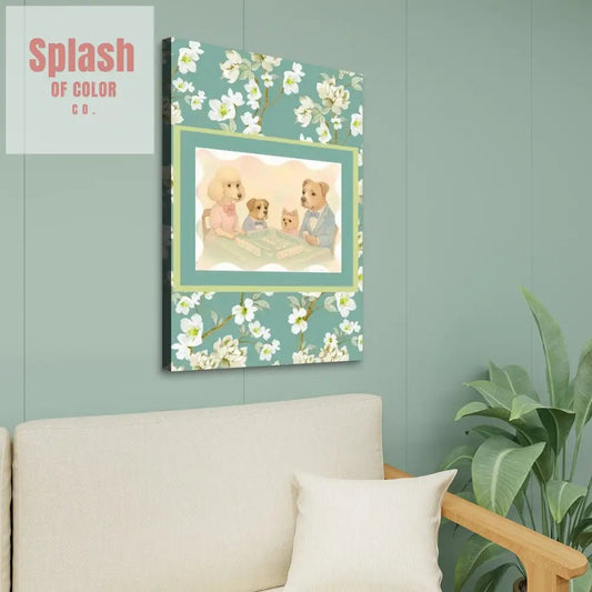 Dogs Playing Mahjong Funny Whimsical Floral Vintage Look Mahj Art - Splash of Color co.