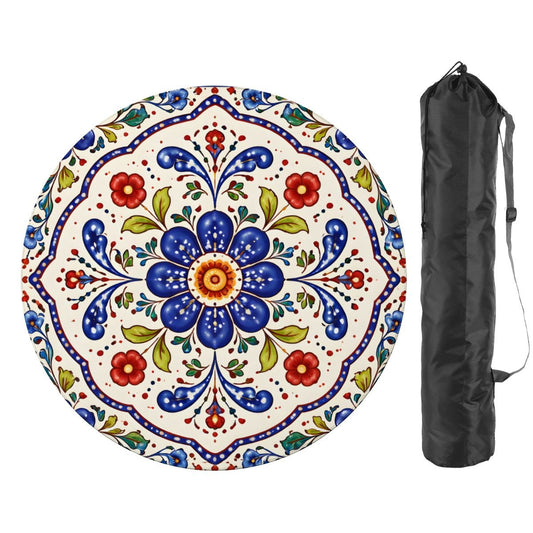 Polish Pottern Blue Porcelain Round Mahjong Mat - Splash Of Mahj And Color Co.