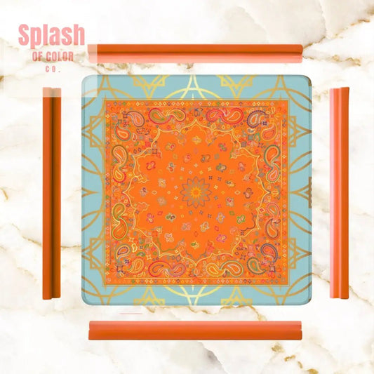 Celestial Glow Up Orange, Blue Mahjong Mat - Splash of Color co.