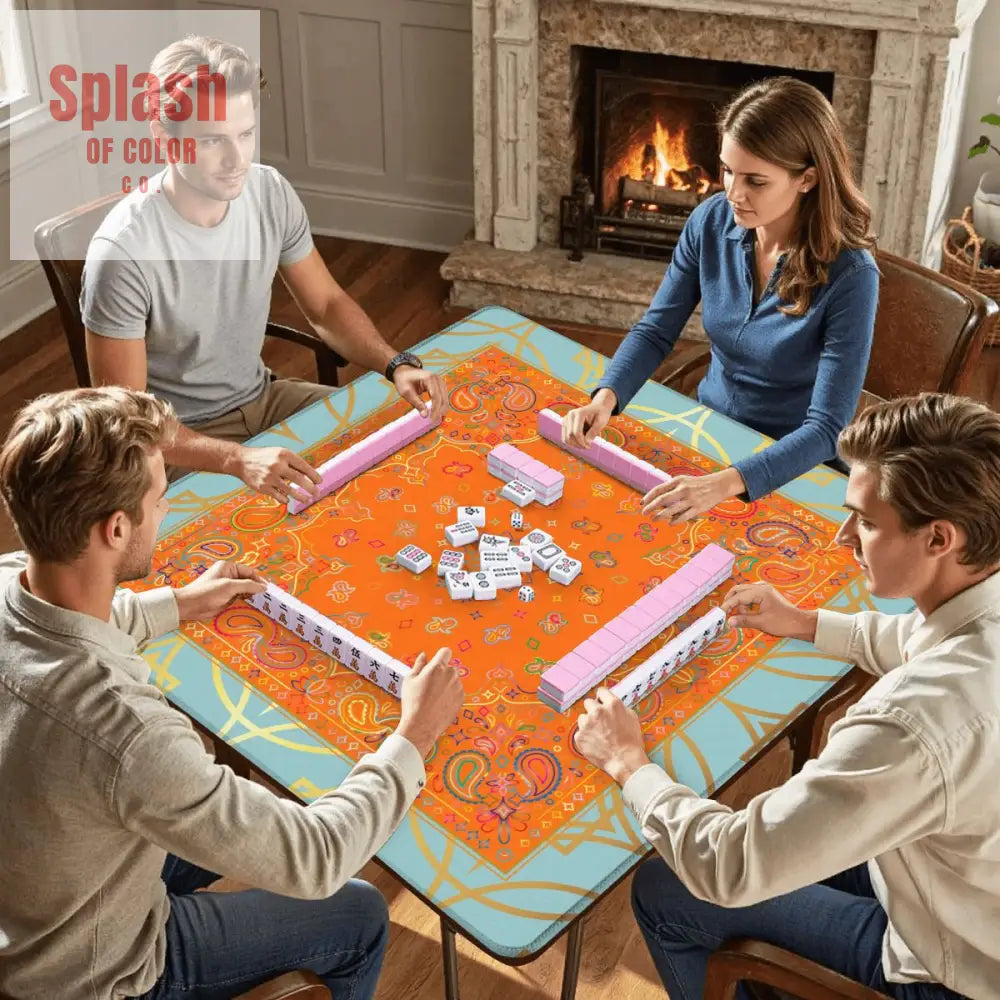 Celestial Glow Up Orange Blue Mahjong Mat - Daily Accessories