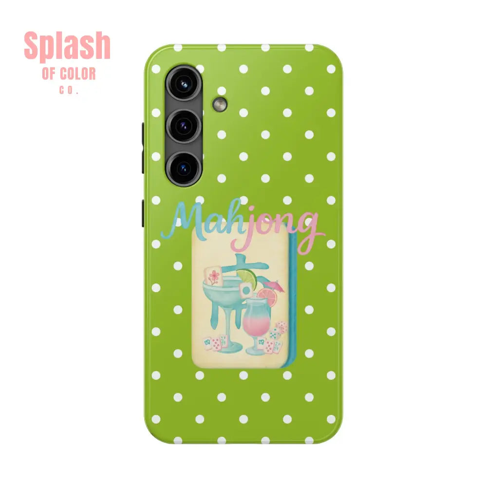 Charming Mahjong Phone Case Zesty Lime Green Polka Dot Unique Gift for Gamers - Samsung Galaxy S24 - Phone Case