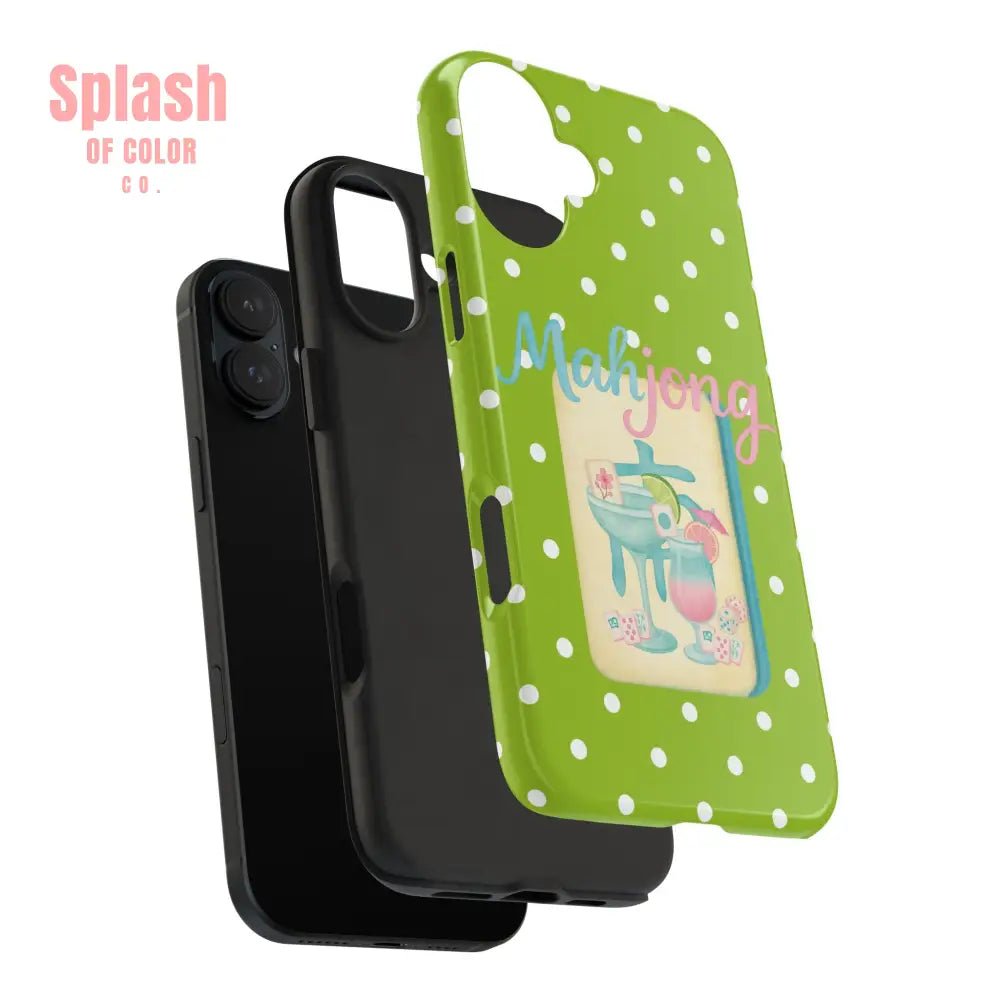 Charming Mahjong Phone Case, Zesty Lime Green Polka Dot Unique Gift for Gamers - Splash of Color co.