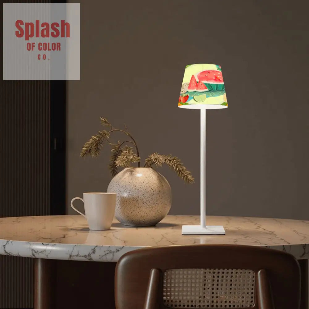 Cheerful Fruit Medley Watercolor Design Mahjong LED Cordless Table Lamp - 4.3’’x4.3’’x14.8’’ - Desk Lamps
