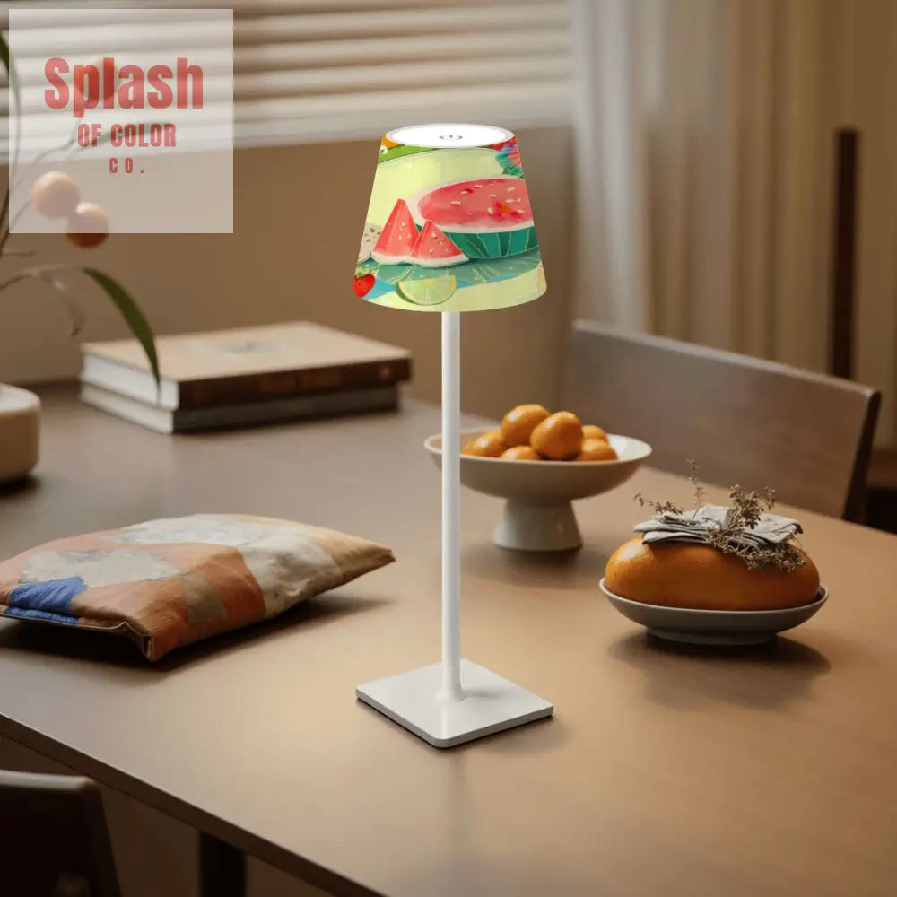 Cheerful Fruit Medley Watercolor Design Mahjong LED Cordless Table Lamp - 4.3’’x4.3’’x14.8’’ - Desk Lamps