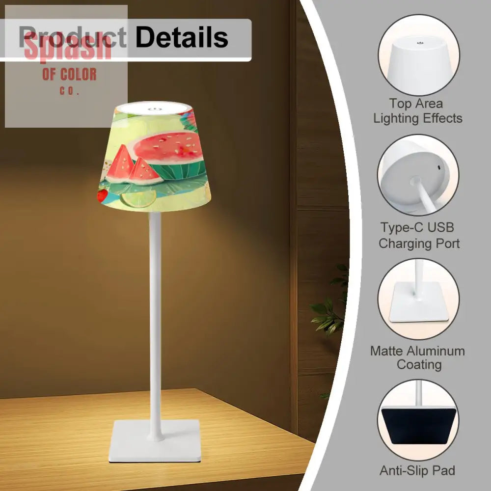 Cheerful Fruit Medley Watercolor Design Mahjong LED Cordless Table Lamp - 4.3’’x4.3’’x14.8’’ - Desk Lamps