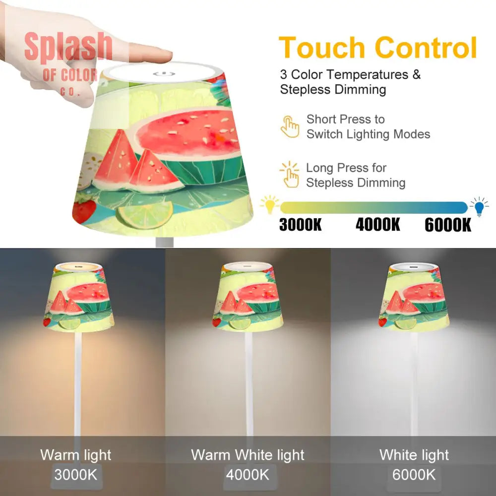 Cheerful Fruit Medley Watercolor Design Mahjong LED Cordless Table Lamp - 4.3’’x4.3’’x14.8’’ - Desk Lamps
