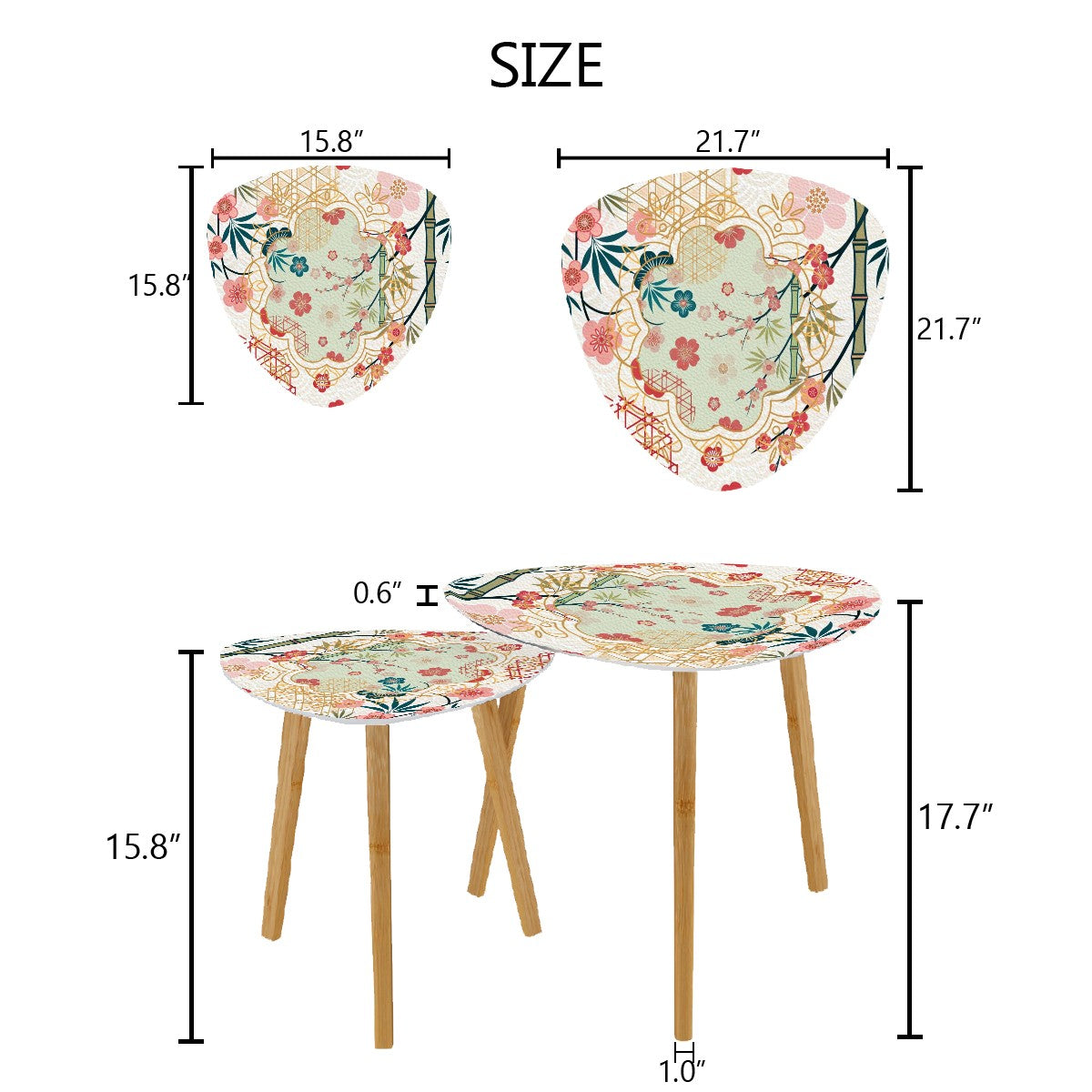 Cherry Blossom Bamboo Designed Asian Zen Triangle Nesting Coffee Table Set of 2 - One Size - Home Accessories