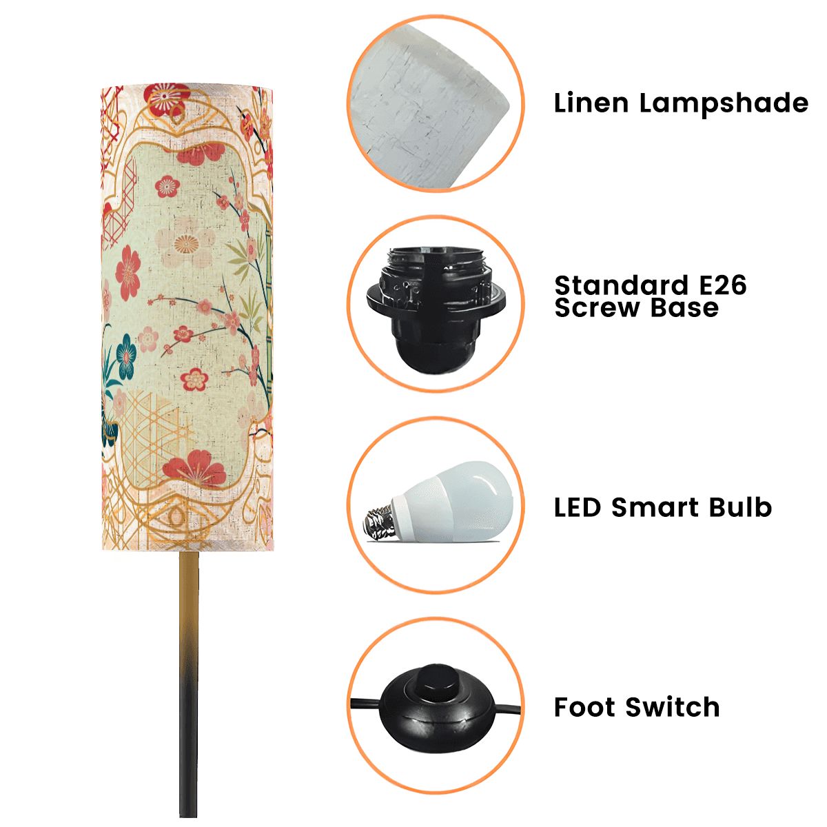 Cherry Blossom Bamboo Trees Asian Zen Garden Corner Reading Nook Floor Lamp - One Size - Floor Lamps