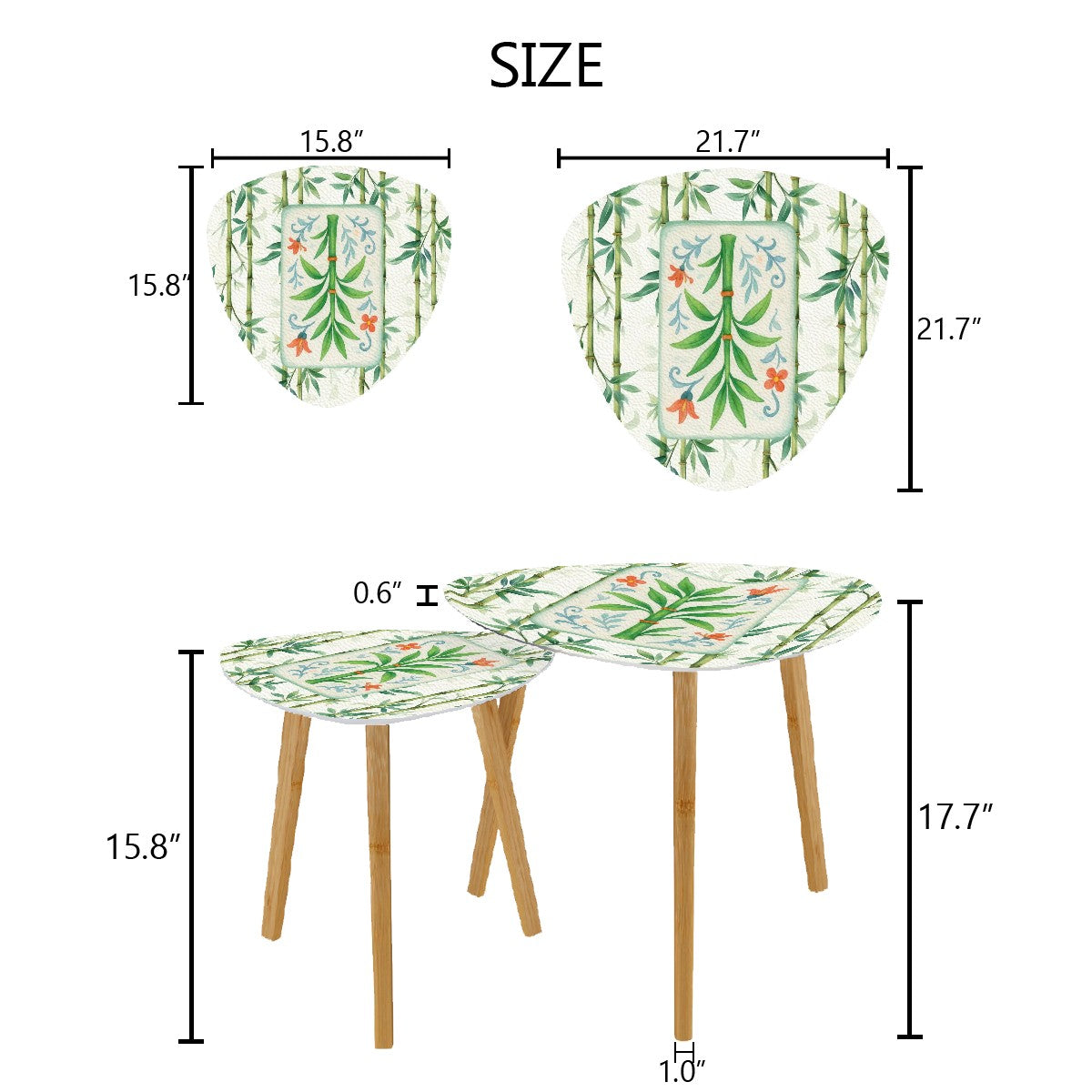 Chinoiserie Asian Bamboo Tiled Zen Modern Side Tables Triangle Coffee Table Set of 2 - One Size - Home Accessories