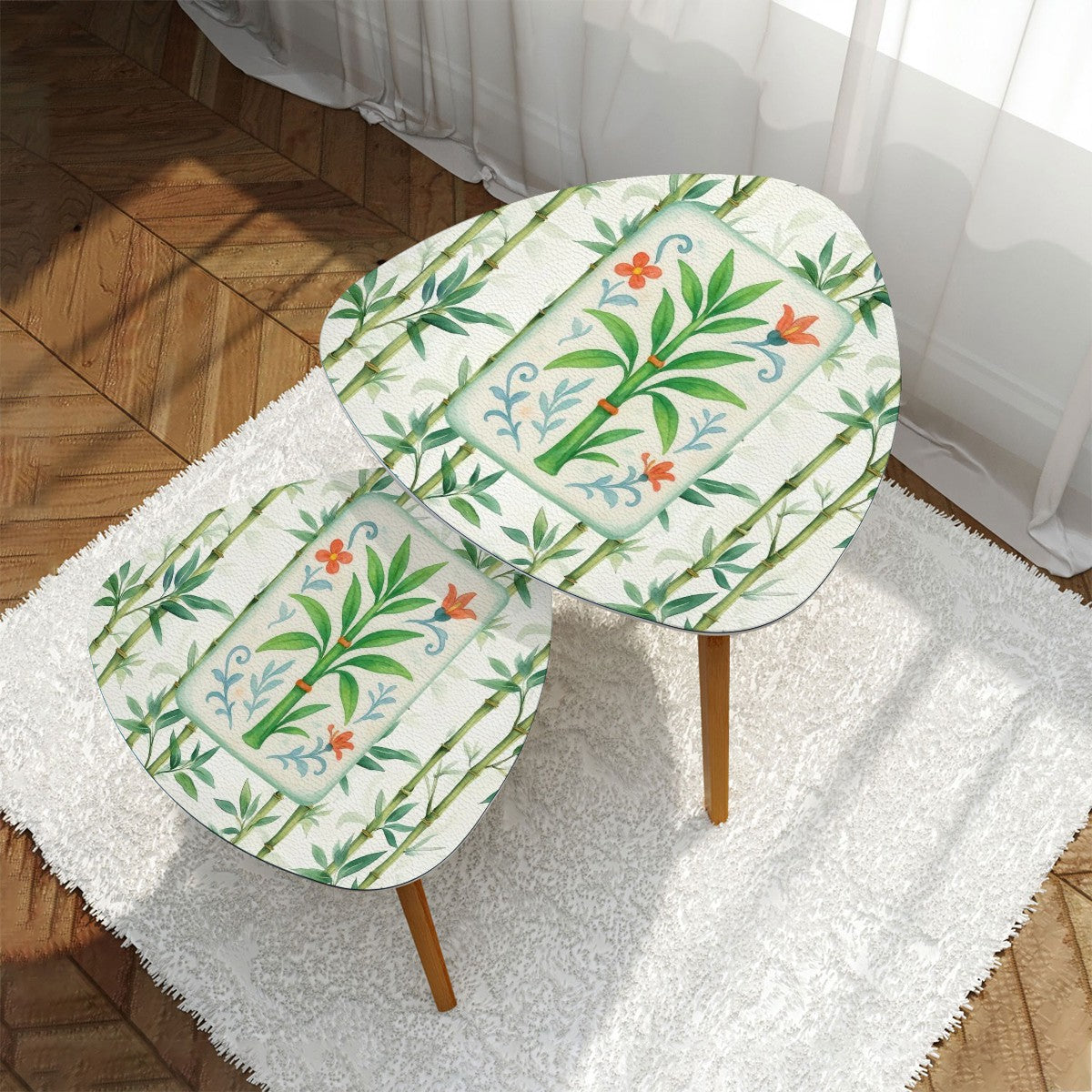 Chinoiserie Asian Bamboo Tiled Zen Modern Side Tables Triangle Coffee Table Set of 2 - One Size - Home Accessories