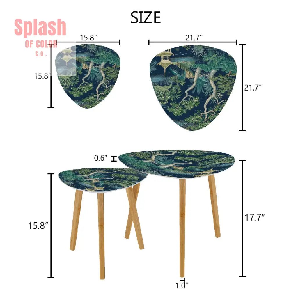 Chinoiserie Asian Floral Pagoda Tranquil Zen Garden Modern Nesting Tables - Splash of Color co.