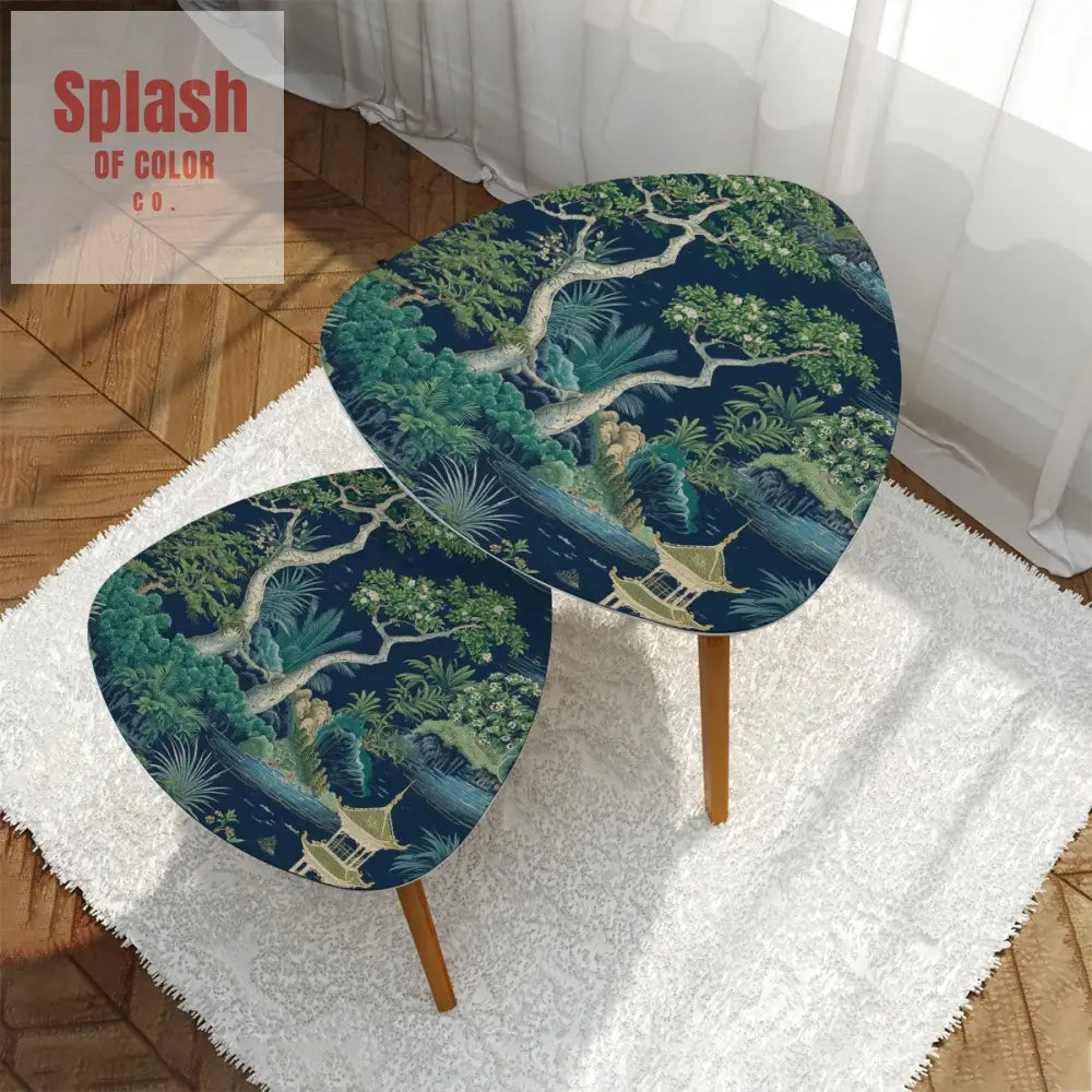 Chinoiserie Asian Floral Pagoda Tranquil Zen Garden Modern Nesting Tables - One Size - Home Accessories