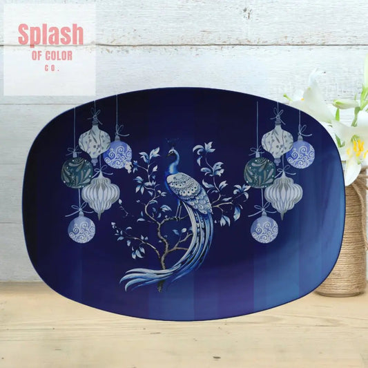 Chinoiserie Christmas Peacock Party Platter - Splash of Color co.
