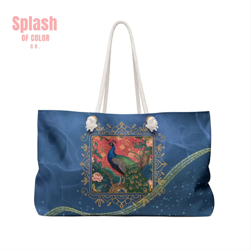 Chinoiserie Peacock Watercolor Blue Elegant Asian Zen Mahjong Tile Tote Bag - 24’’ × 13’’ - Bags
