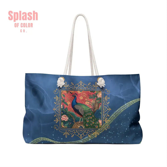 Chinoiserie Peacock Watercolor Blue Elegant Asian Zen Mahjong Tile Tote Bag - Splash of Color co.