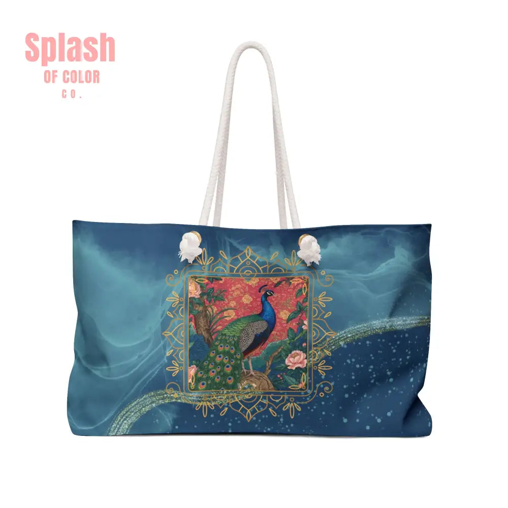 Chinoiserie Peacock Watercolor Blue Elegant Asian Zen Mahjong Tile Tote Bag - 24’’ × 13’’ - Bags