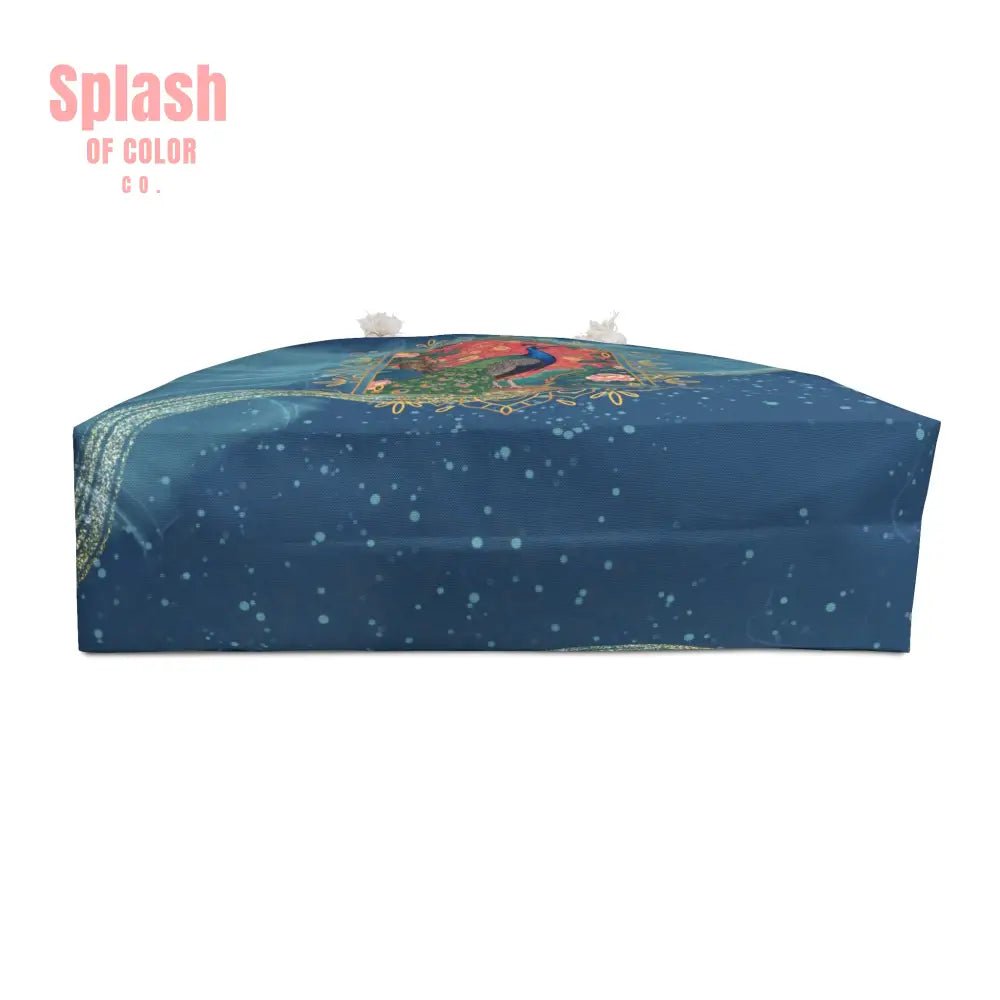 Chinoiserie Peacock Watercolor Blue Elegant Asian Zen Mahjong Tile Tote Bag - Splash of Color co.