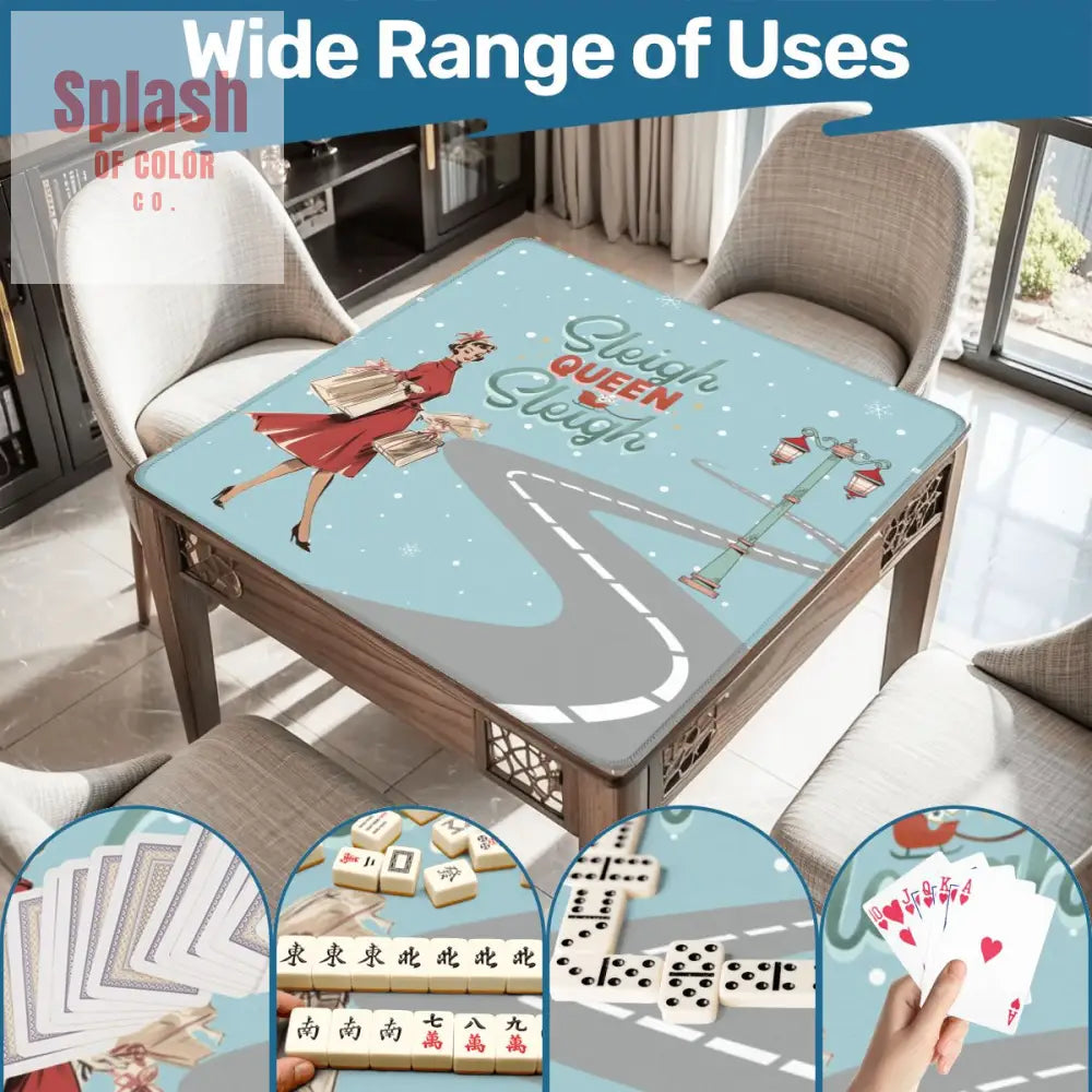 Christmas Mahjong Mat Funny Sleigh Queen Sleigh Holiday Game Mat 31.5’’x31.5’’ Daily Accessories