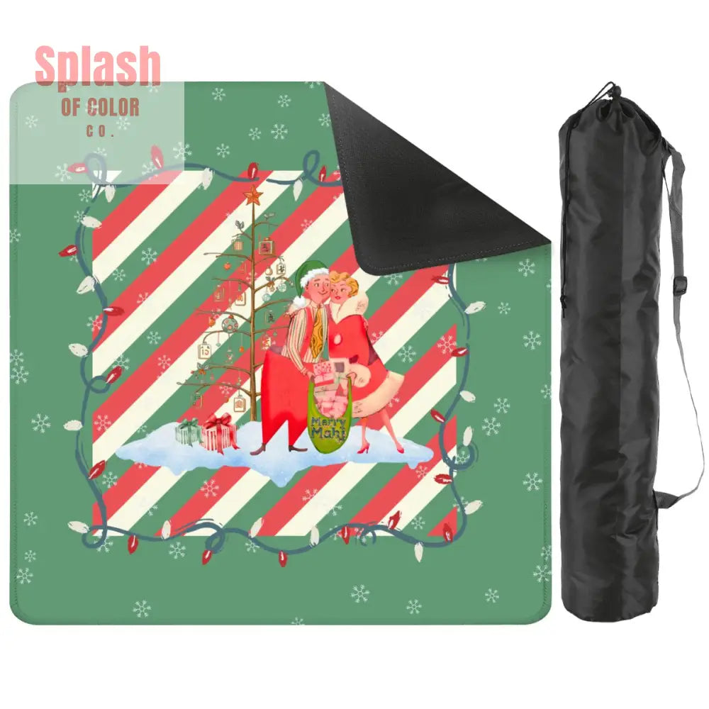 Christmas Mahjong Mat Whimsical Vintage Nostalgia Green Holiday Mahj Mat - 2mm (Black Bag) - Daily Accessories