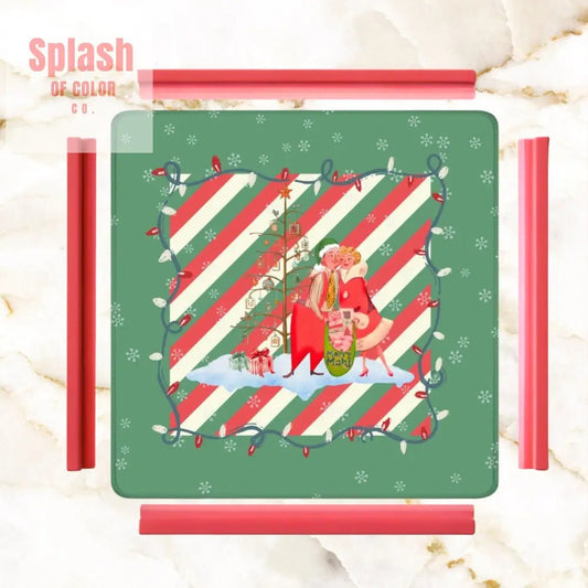 Christmas Mahjong Mat, Whimsical Vintage Nostalgia Green Holiday Mahj Mat - Splash of Color co.