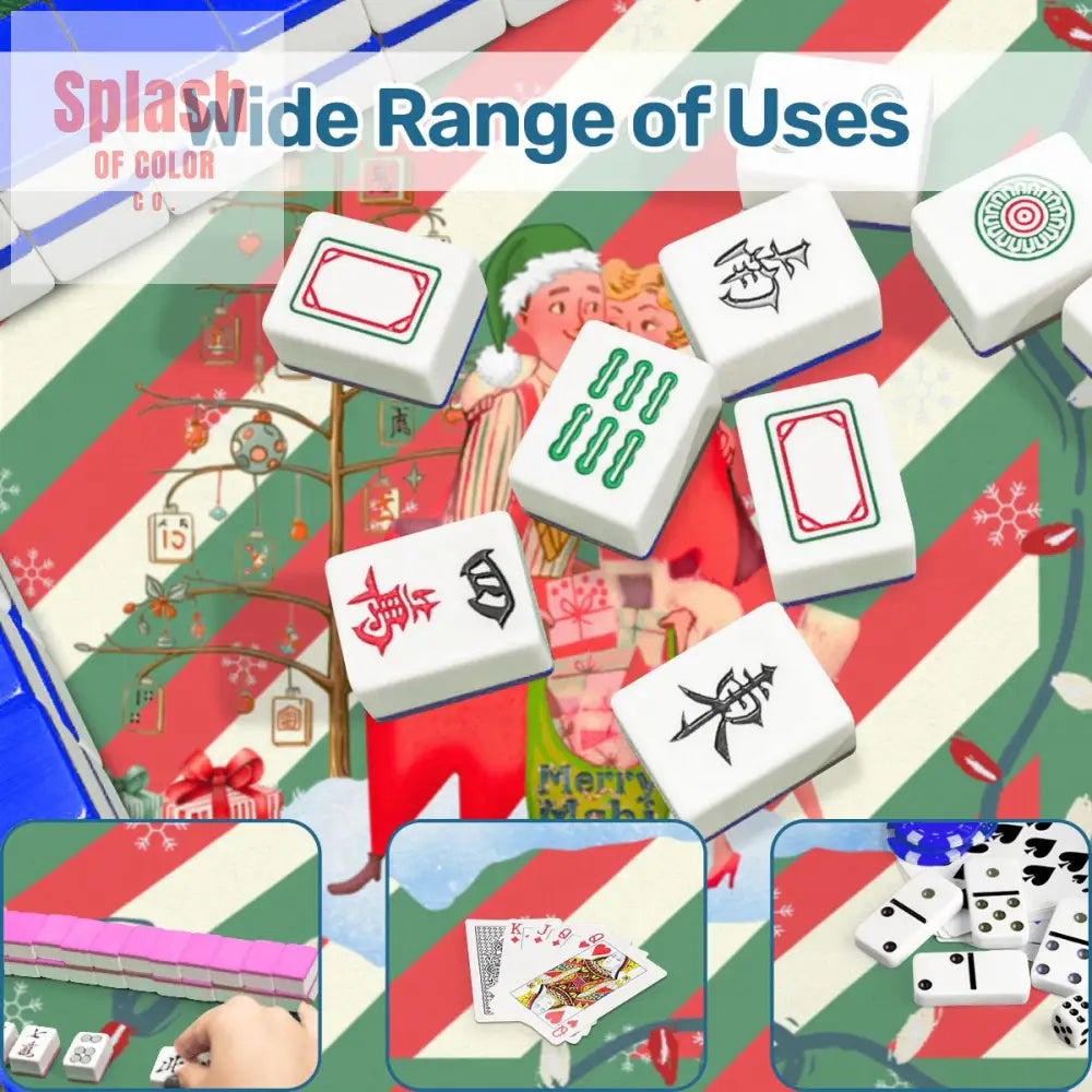Christmas Mahjong Mat Whimsical Vintage Nostalgia Green Holiday Mahj Mat - Daily Accessories