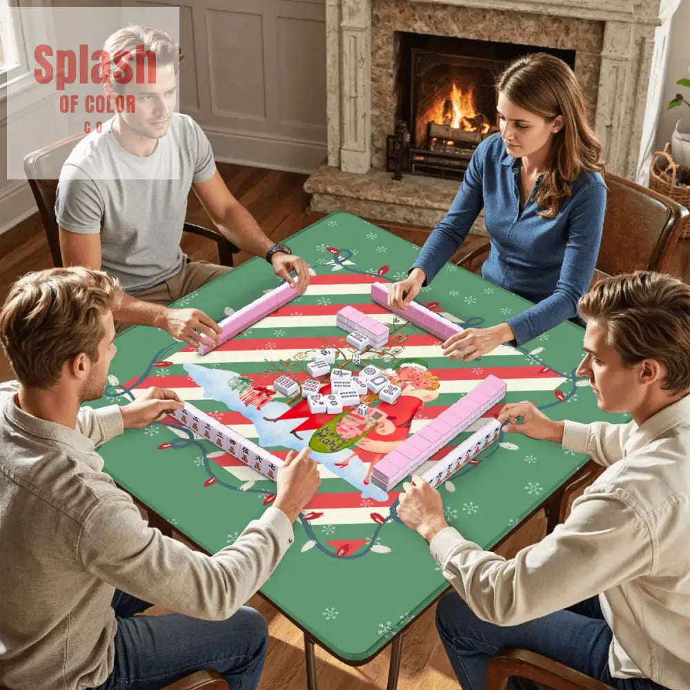 Christmas Mahjong Mat Whimsical Vintage Nostalgia Green Holiday Mahj Mat - Daily Accessories