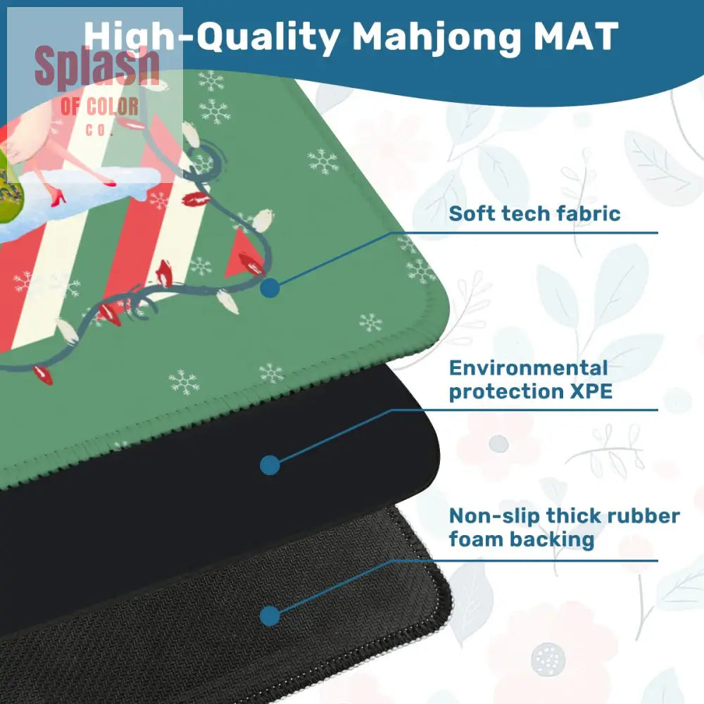 Christmas Mahjong Mat Whimsical Vintage Nostalgia Green Holiday Mahj Mat - Daily Accessories