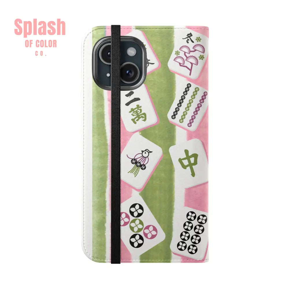 Colorful Mahjong Flip Cases for Phones Unique Phone Cover Gift for Gamers Handheld Device Protection Stylish Phone