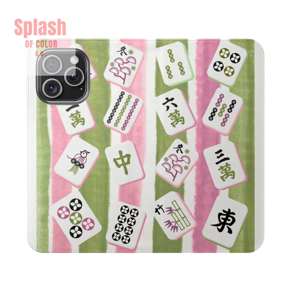 Colorful Mahjong Flip Cases for Phones Unique Phone Cover Gift for Gamers Handheld Device Protection Stylish Phone