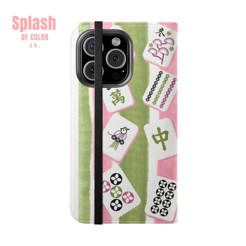 Colorful Mahjong Flip Cases for Phones Unique Phone Cover Gift for Gamers Handheld Device Protection Stylish Phone
